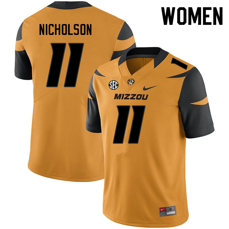 Women #11 Devin Nicholson Missouri Tigers College Football Jerseys Sale-Yellow - Click Image to Close